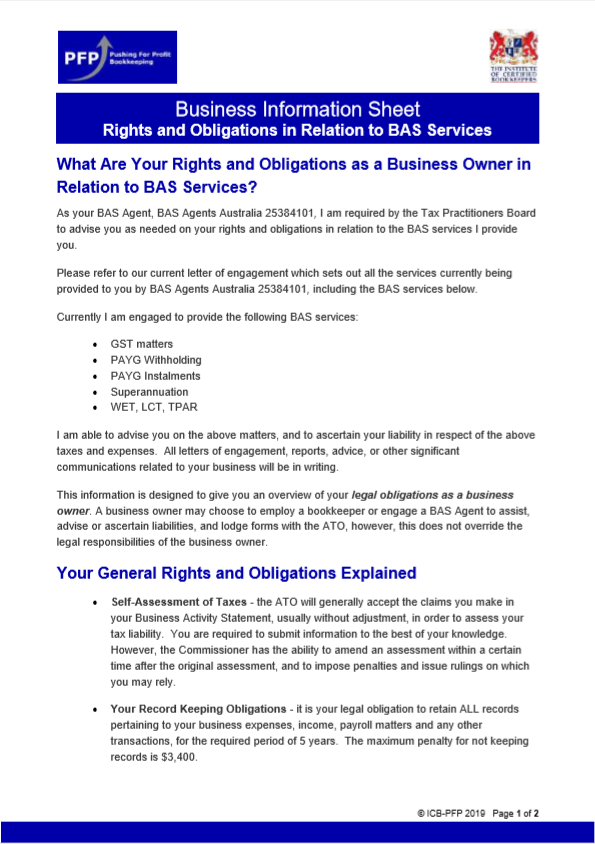 Rights and Obligations as a Business Owner in relation to BAS Services