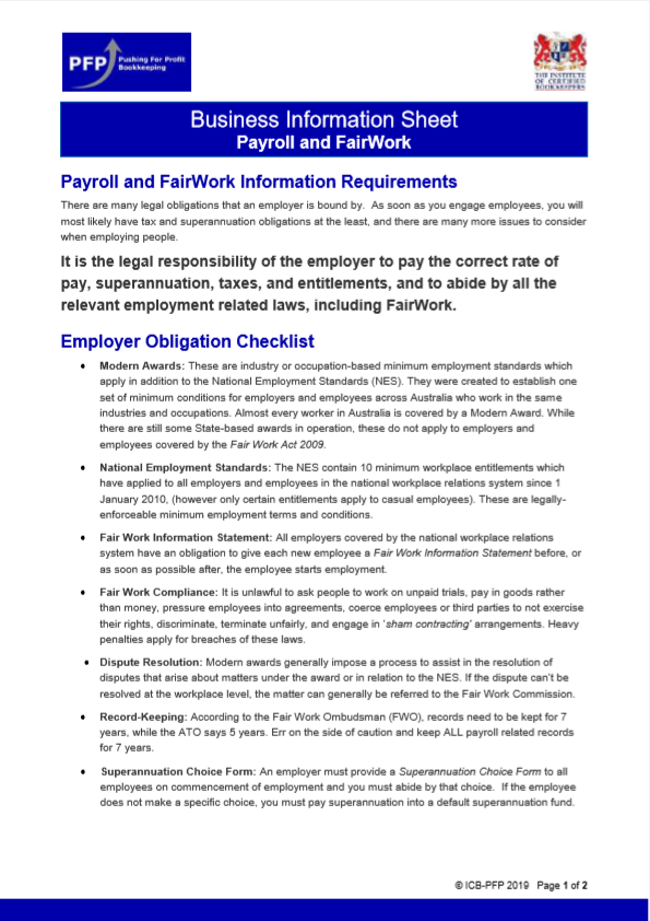 Payroll and FairWork Information Requirements